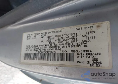 1989 Toyota Pickup 1/2 Ton Ex Lng Whlbse Dlx from USA, damaged, VIN JT4RN93P2K5005390